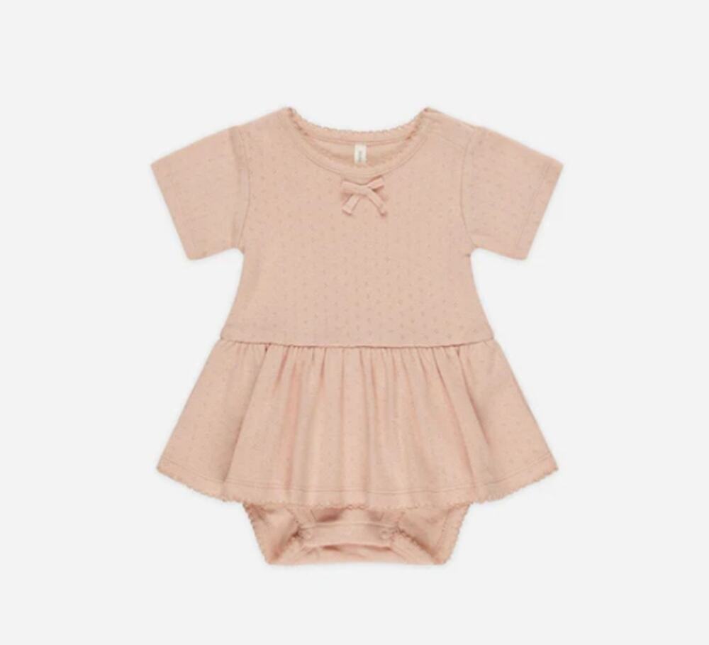 Quincy Mae Pointelle Skirted Onesie in Melon - Size 3-6 Months